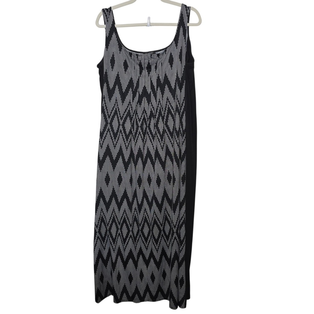 Glamour Womens 20 Black White Geometric Chevron Scoop Neck Sleeveless Maxi Dress
